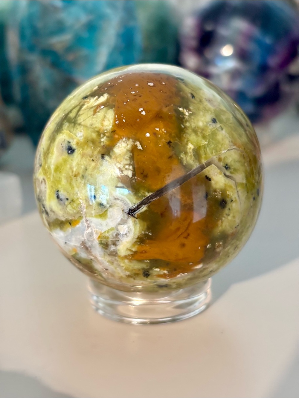 Madagascar Green Opal Crystal Sphere with Stand